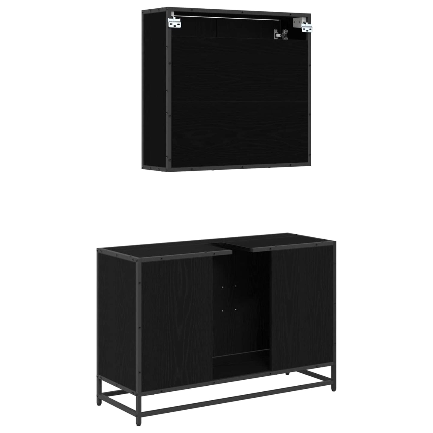 vidaXL Badezimmermöbel-Set 2 pcs Schwarz Eichen-Optik Holzwerkstoff