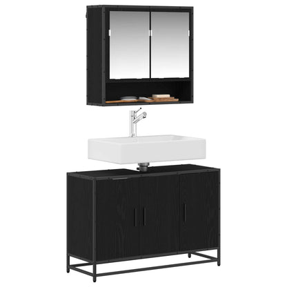 vidaXL Badezimmermöbel-Set 2 pcs Schwarz Eichen-Optik Holzwerkstoff