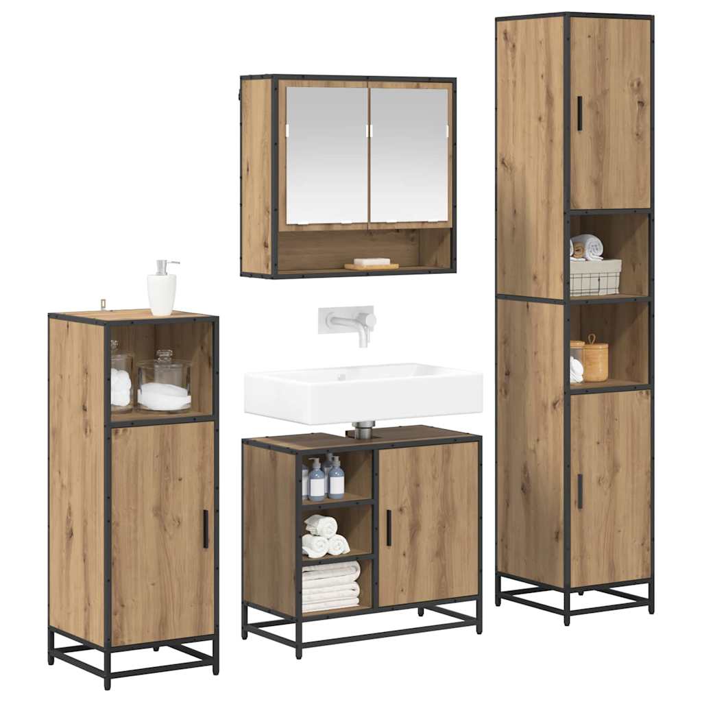 vidaXL Badezimmermöbel-Set mit Regal 4 pcs Artisan-Eiche Holzwerkstoff