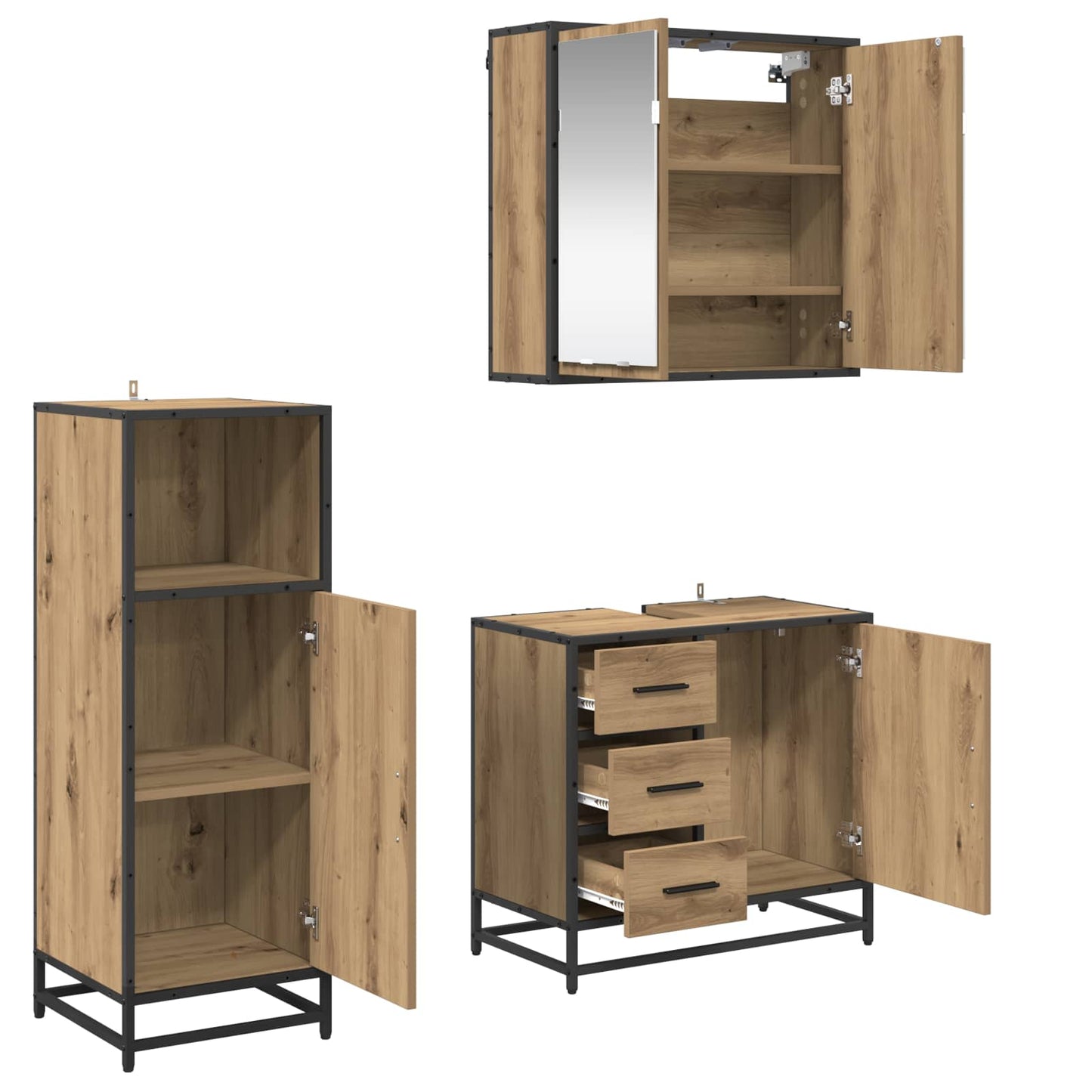 vidaXL Badezimmermöbel-Set mit Regal 3 pcs Artisan-Eiche Holzwerkstoff