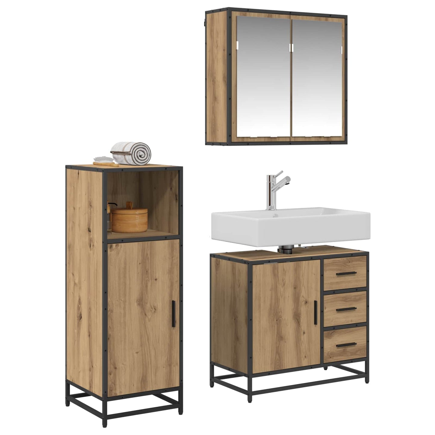 vidaXL Badezimmermöbel-Set mit Regal 3 pcs Artisan-Eiche Holzwerkstoff