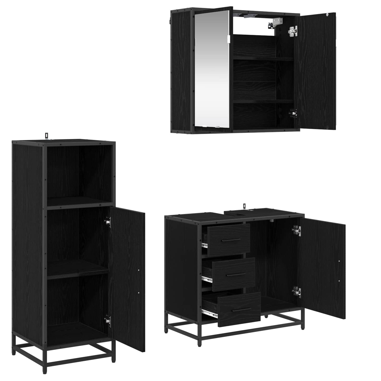 vidaXL Ensemble de meubles de salle de bain 3 pcs Noir Effet chêne Bois d'ingénierie