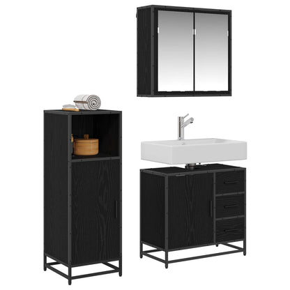 vidaXL Ensemble de meubles de salle de bain 3 pcs Noir Effet chêne Bois d'ingénierie