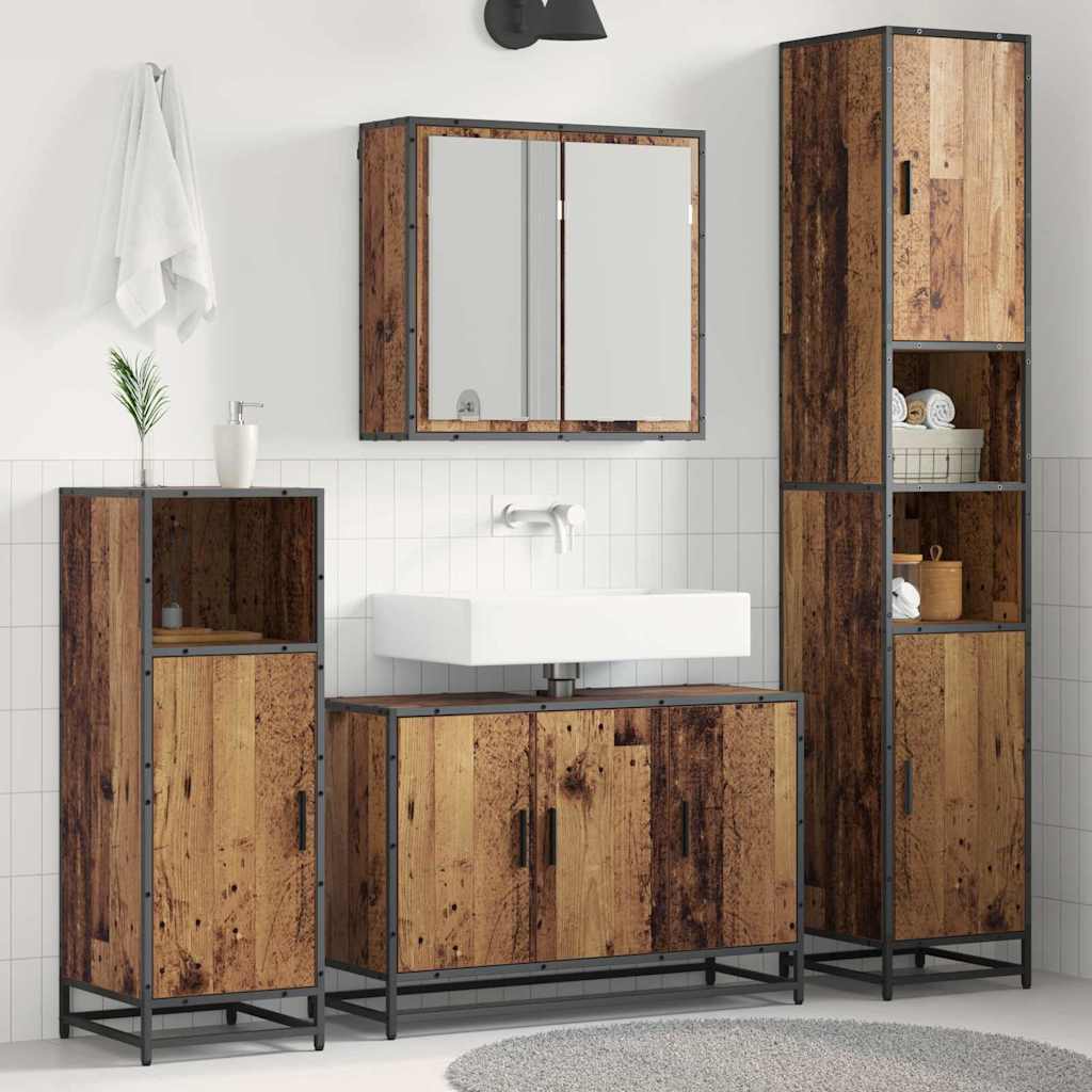 vidaXL Ensemble de meubles de salle de bain avec étagère 3 pcs Bois de récupération Bois d'ingénierie