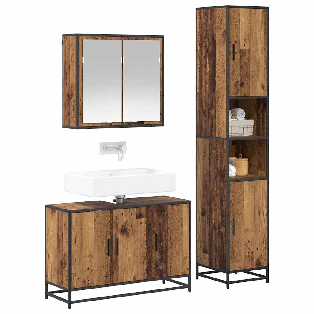 vidaXL Ensemble de meubles de salle de bain avec étagère 3 pcs Bois de récupération Bois d'ingénierie