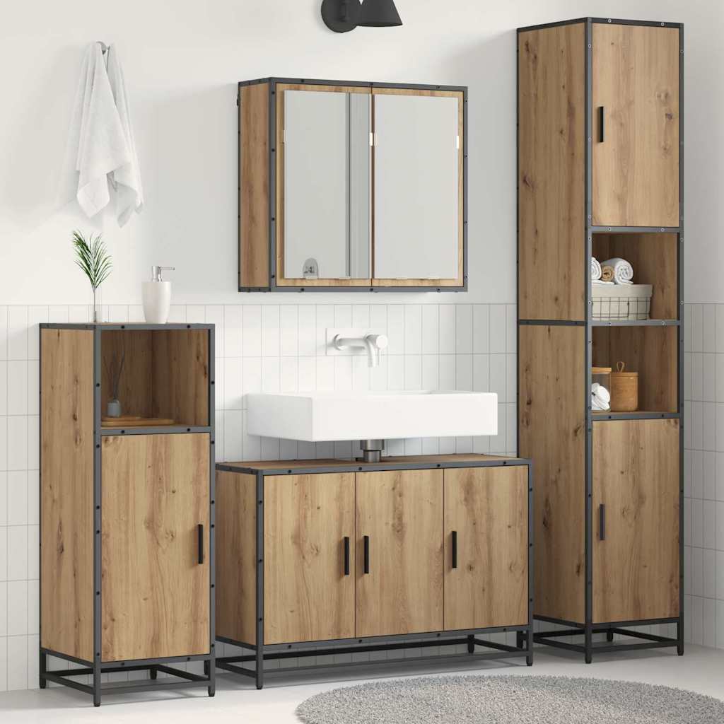 vidaXL Ensemble de meubles de salle de bain avec étagère 3 pcs Chêne artisanal Bois d'ingénierie