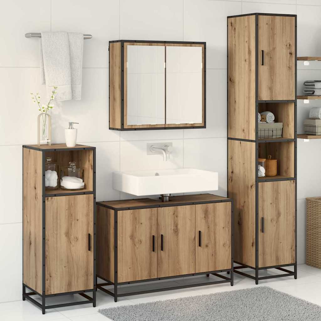 vidaXL Ensemble de meubles de salle de bain avec étagère 3 pcs Chêne artisanal Bois d'ingénierie