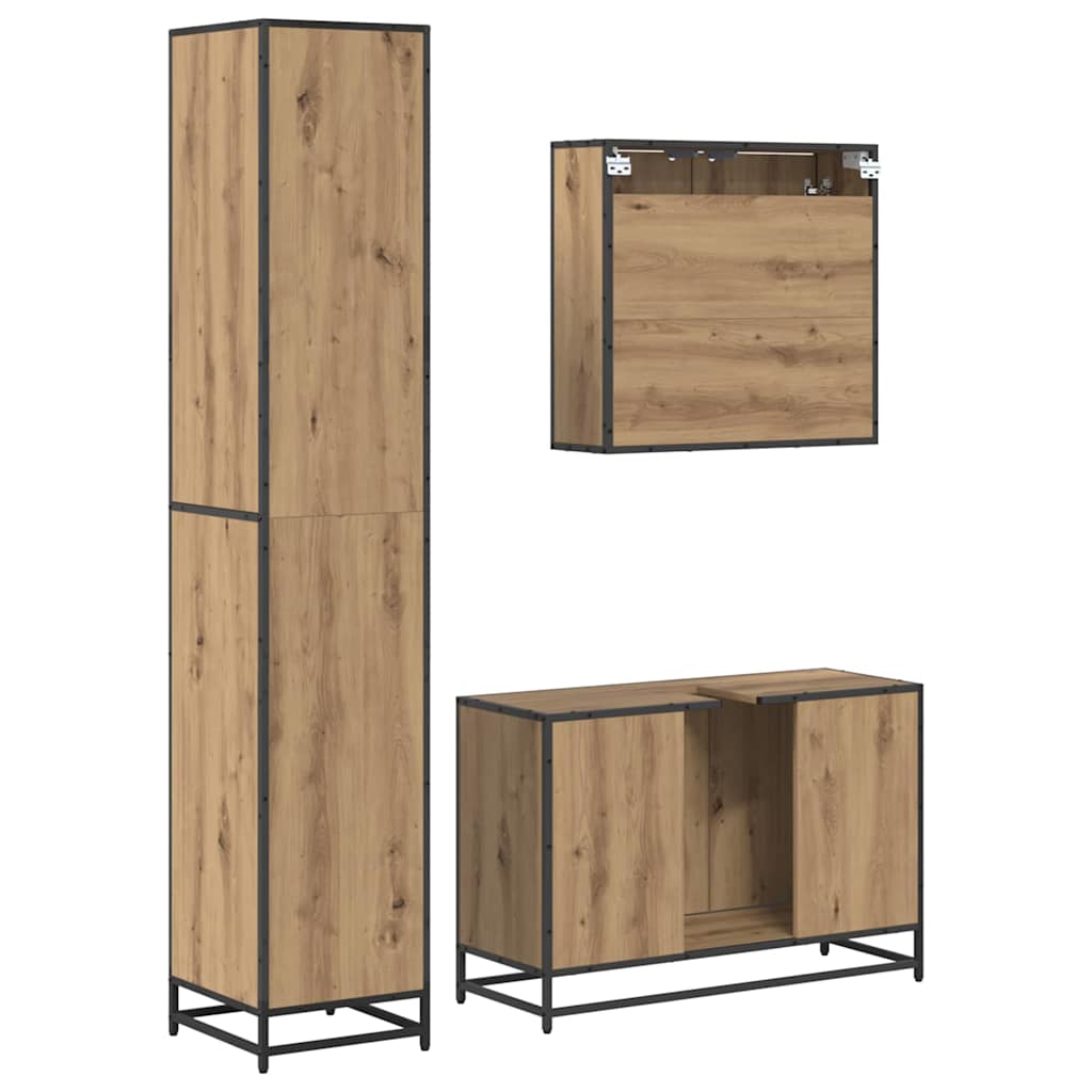 vidaXL Ensemble de meubles de salle de bain avec étagère 3 pcs Chêne artisanal Bois d'ingénierie