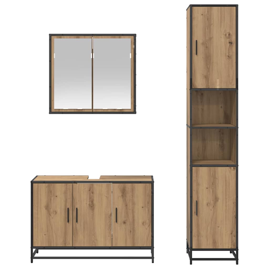 vidaXL Ensemble de meubles de salle de bain avec étagère 3 pcs Chêne artisanal Bois d'ingénierie