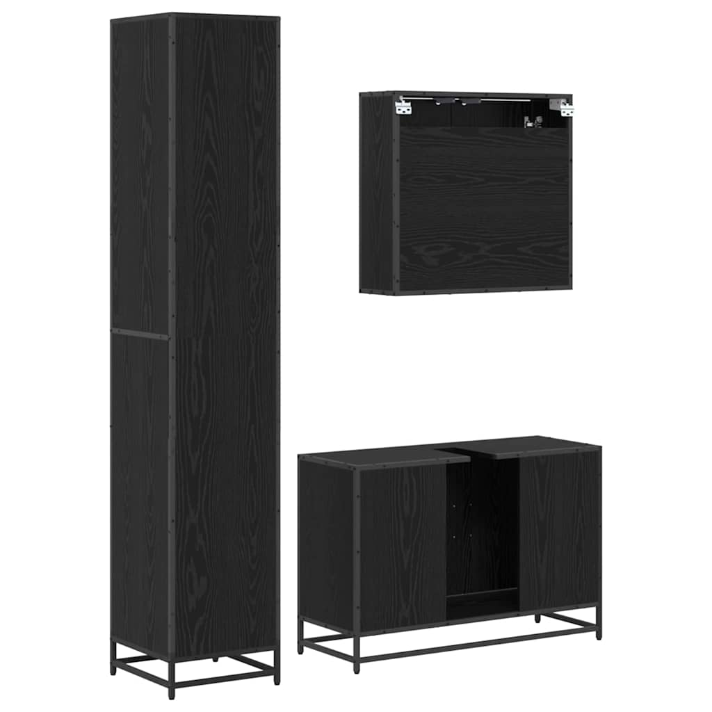 vidaXL Ensemble de meubles de salle de bain 3 pcs aspect chêne noir en bois d'ingénierie