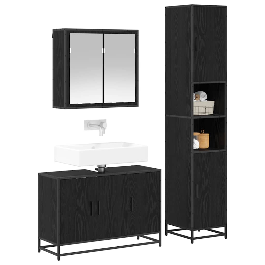 vidaXL Ensemble de meubles de salle de bain 3 pcs aspect chêne noir en bois d'ingénierie