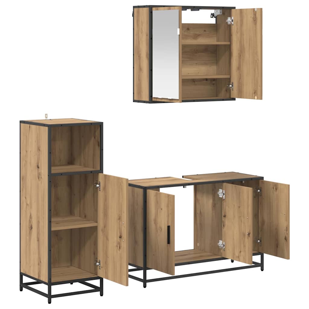 vidaXL Badezimmermöbel-Set mit Regal 3 pcs Artisan-Eiche Holzwerkstoff