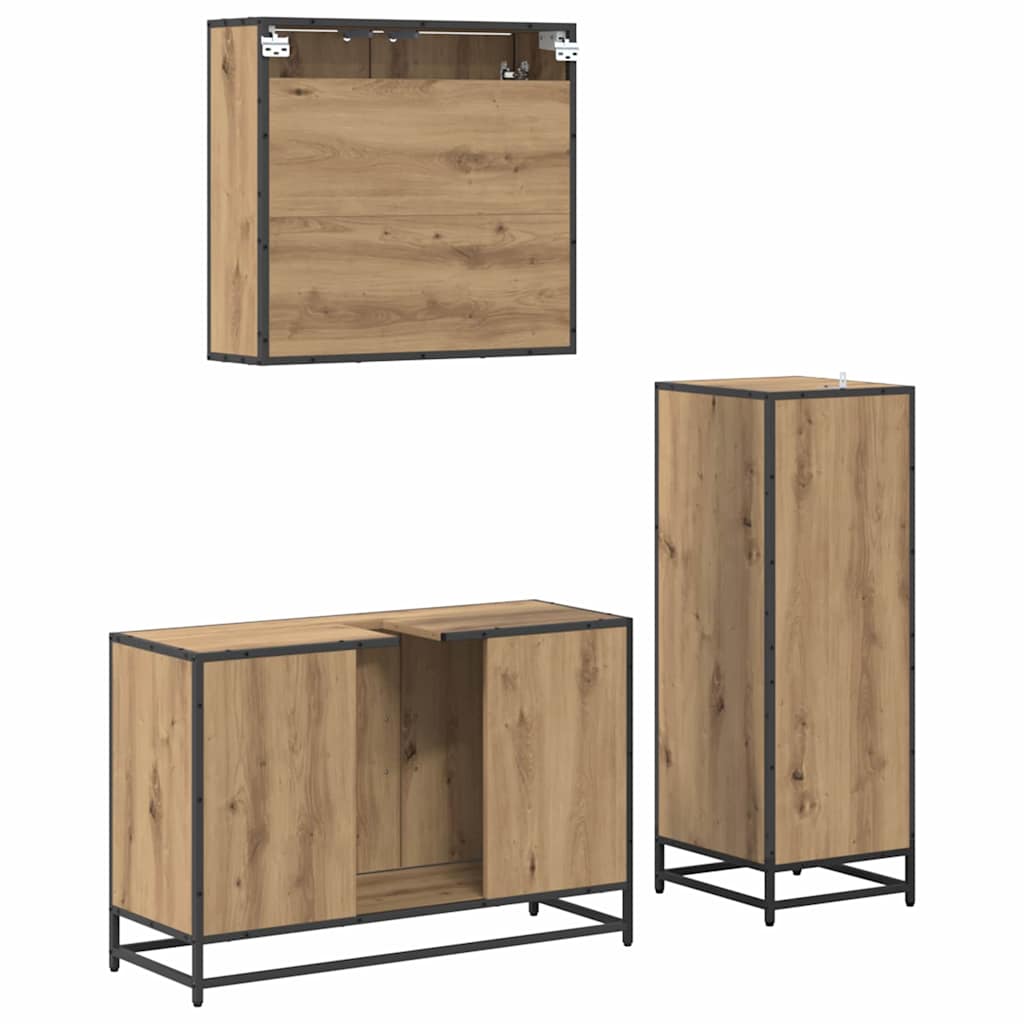 vidaXL Badezimmermöbel-Set mit Regal 3 pcs Artisan-Eiche Holzwerkstoff