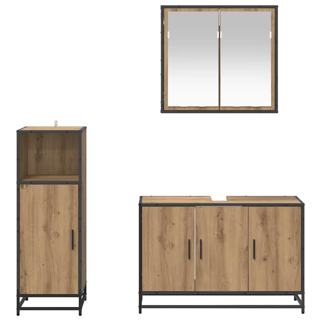 vidaXL Badezimmermöbel-Set mit Regal 3 pcs Artisan-Eiche Holzwerkstoff