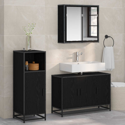 vidaXL Badezimmermöbel-Set 3 pcs Schwarz Eichen-Optik Holzwerkstoff