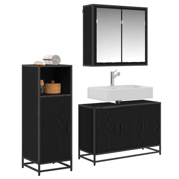 vidaXL Badezimmermöbel-Set 3 pcs Schwarz Eichen-Optik Holzwerkstoff