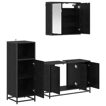 vidaXL Badezimmermöbel-Set 3 pcs Schwarz Eichen-Optik Holzwerkstoff