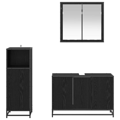 vidaXL Badezimmermöbel-Set 3 pcs Schwarz Eichen-Optik Holzwerkstoff