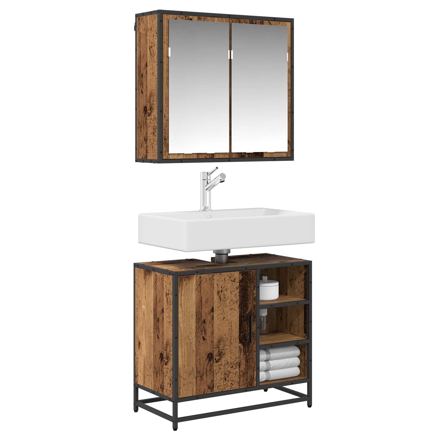 vidaXL Badezimmermöbel-Set mit Regal 2 pcs Altholz Holzwerkstoff