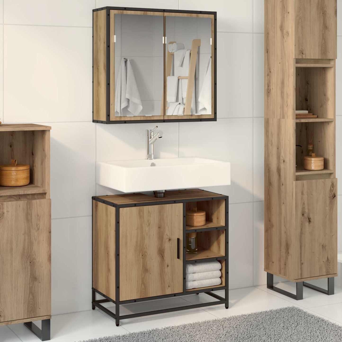 vidaXL Badezimmermöbel-Set mit Regal 2 pcs Artisan-Eiche Holzwerkstoff