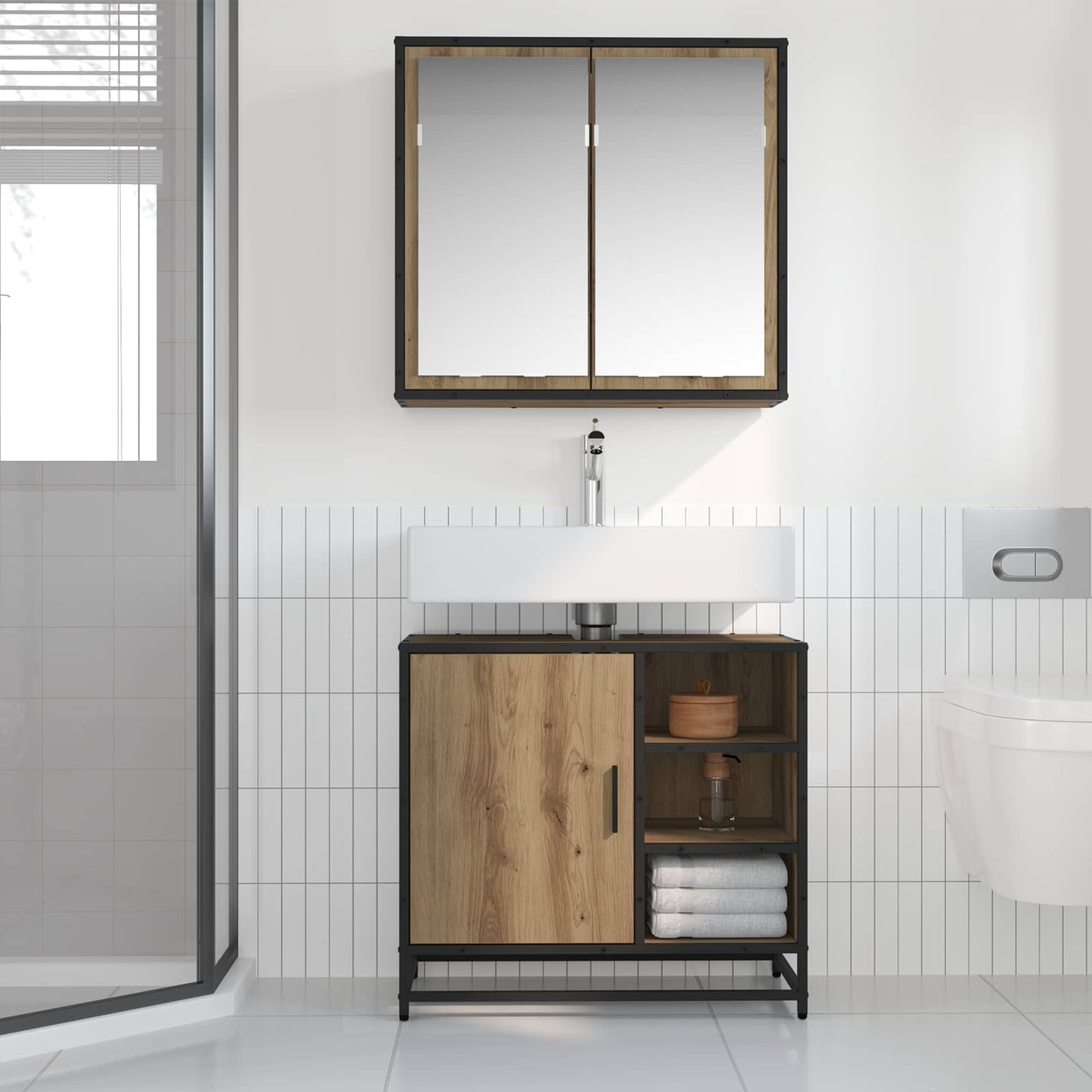 vidaXL Badezimmermöbel-Set mit Regal 2 pcs Artisan-Eiche Holzwerkstoff