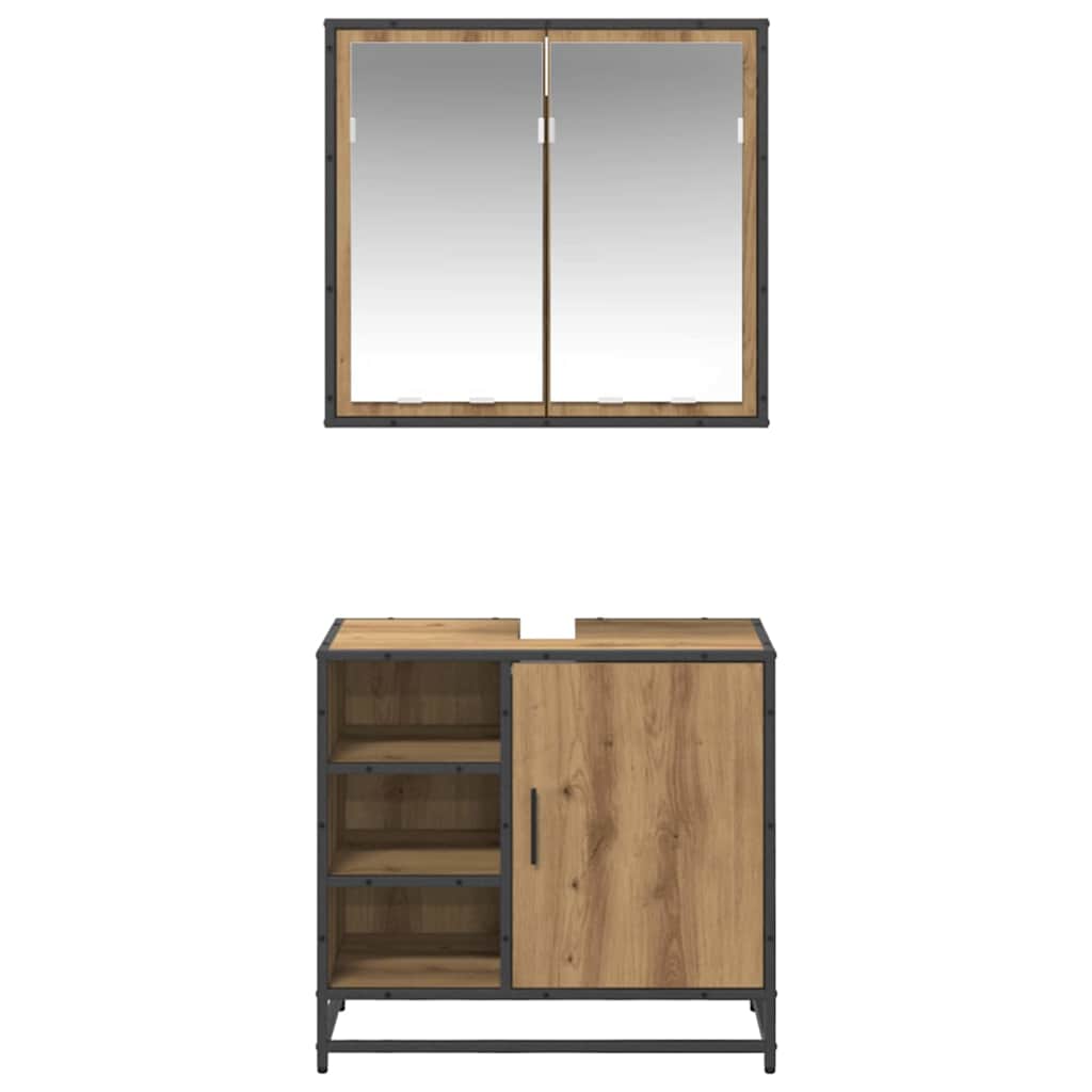 vidaXL Badezimmermöbel-Set mit Regal 2 pcs Artisan-Eiche Holzwerkstoff