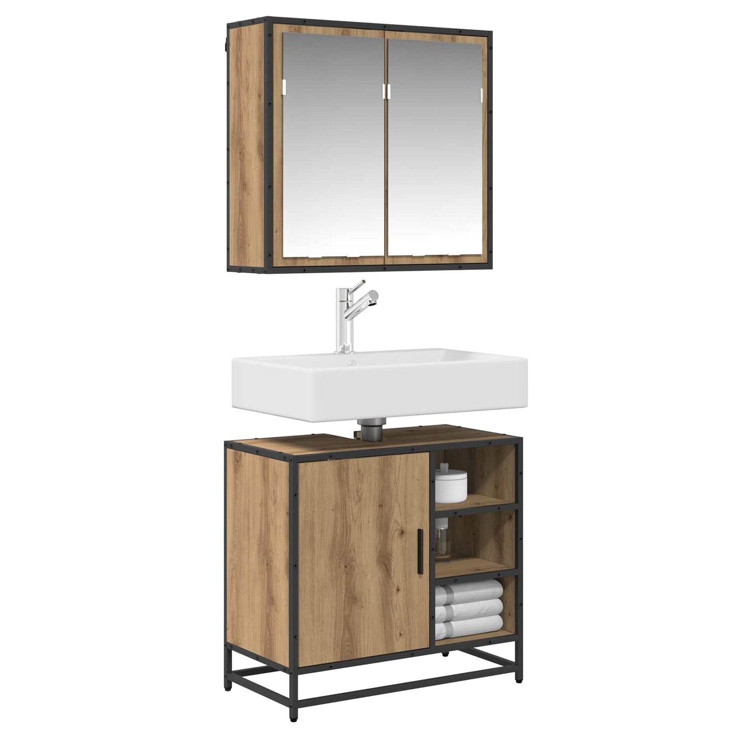 vidaXL Badezimmermöbel-Set mit Regal 2 pcs Artisan-Eiche Holzwerkstoff