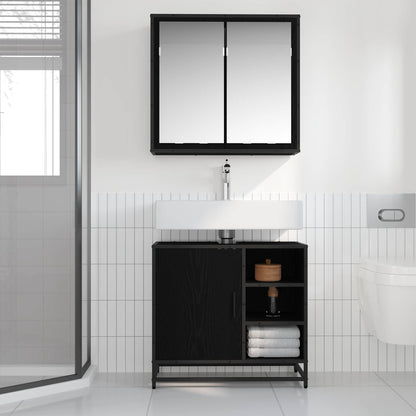 vidaXL Ensemble de meubles de salle de bain 2 pcs Noir aspect chêne Aggloméré