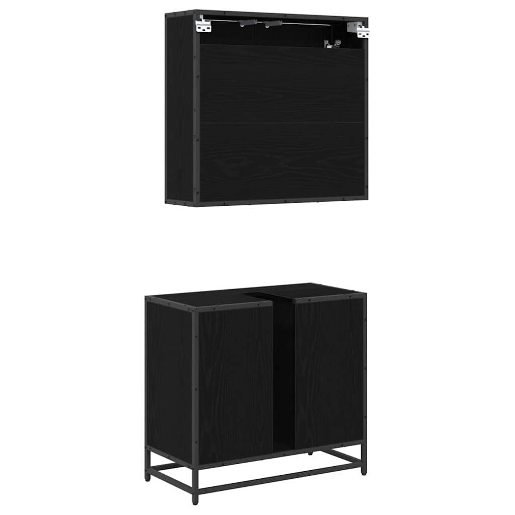 vidaXL Ensemble de meubles de salle de bain 2 pcs Noir aspect chêne Aggloméré