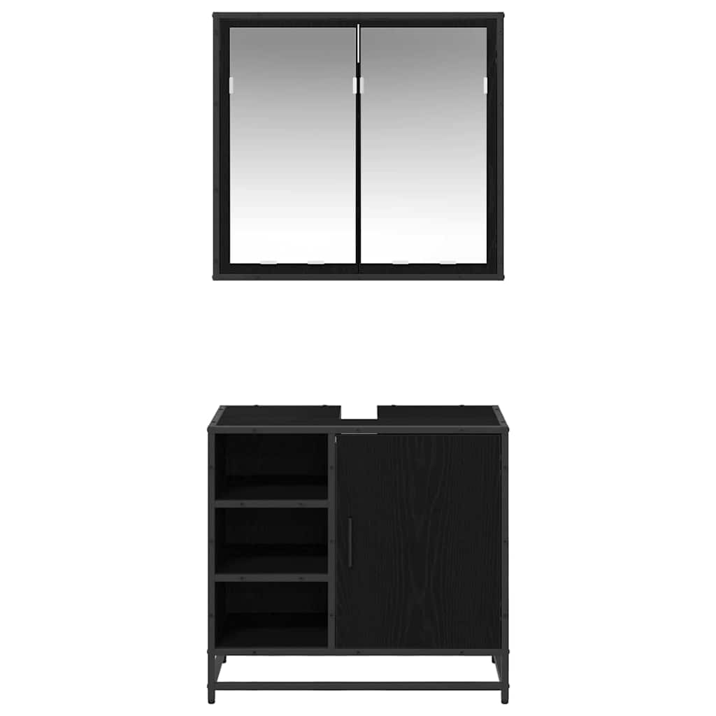 vidaXL Ensemble de meubles de salle de bain 2 pcs Noir aspect chêne Aggloméré