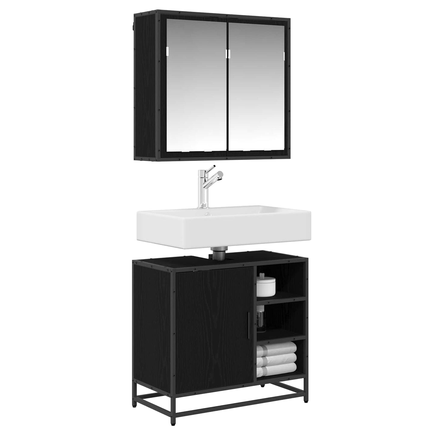 vidaXL Ensemble de meubles de salle de bain 2 pcs Noir aspect chêne Aggloméré