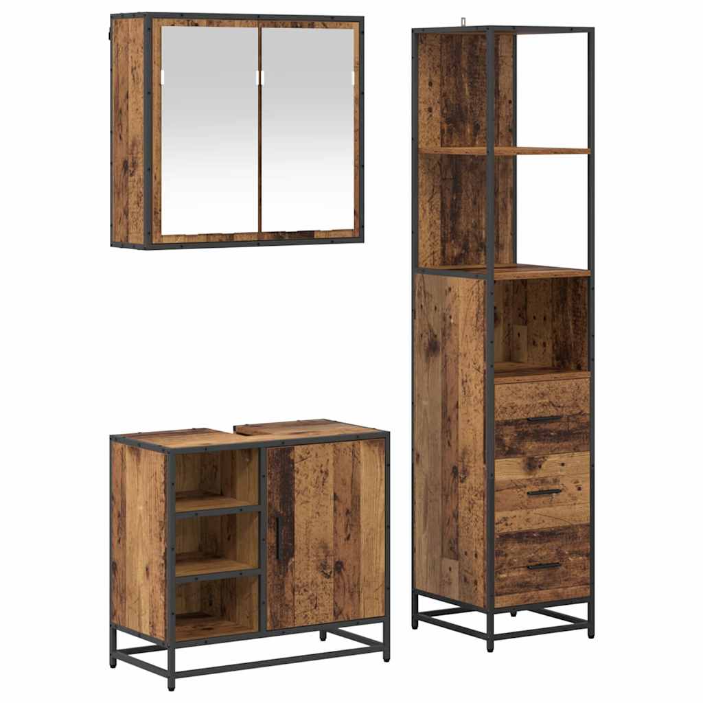 vidaXL Badezimmermöbel-Set mit Schubladen 3 pcs Altholz Holzwerkstoff
