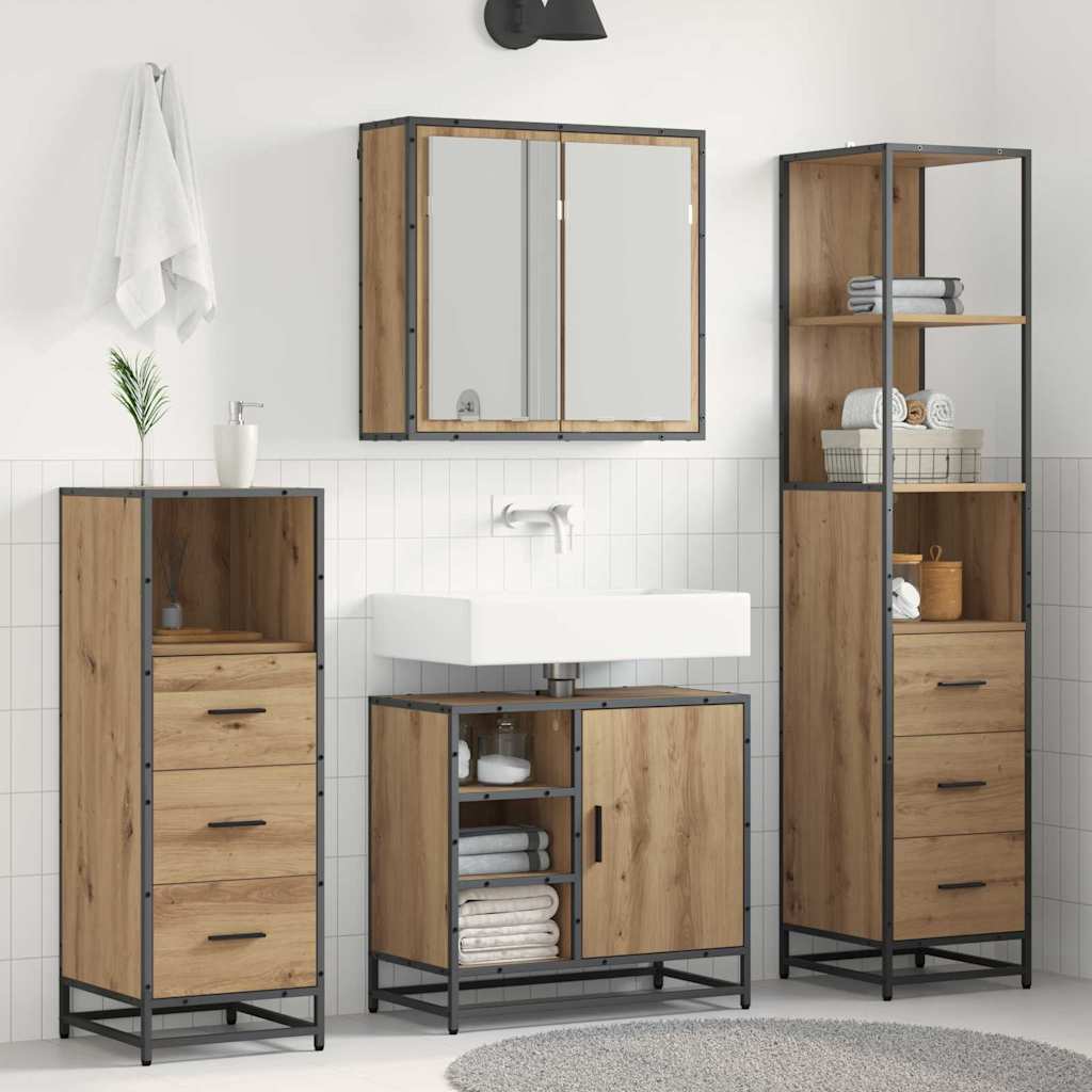 vidaXL Badezimmermöbel-Set mit Regal 3 pcs Artisan-Eiche Holzwerkstoff