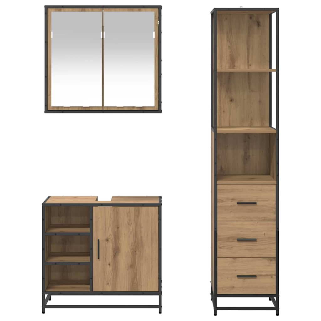 vidaXL Badezimmermöbel-Set mit Regal 3 pcs Artisan-Eiche Holzwerkstoff