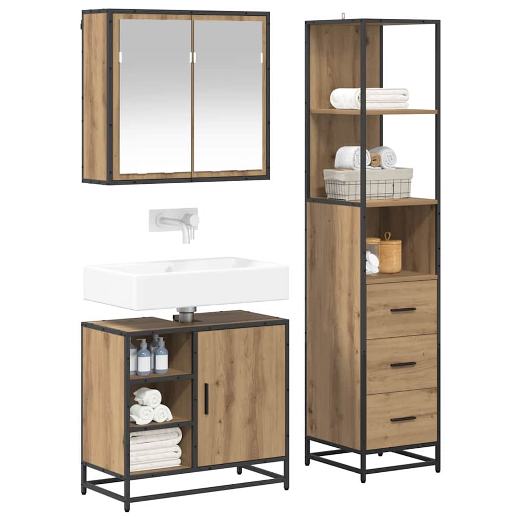 vidaXL Badezimmermöbel-Set mit Regal 3 pcs Artisan-Eiche Holzwerkstoff