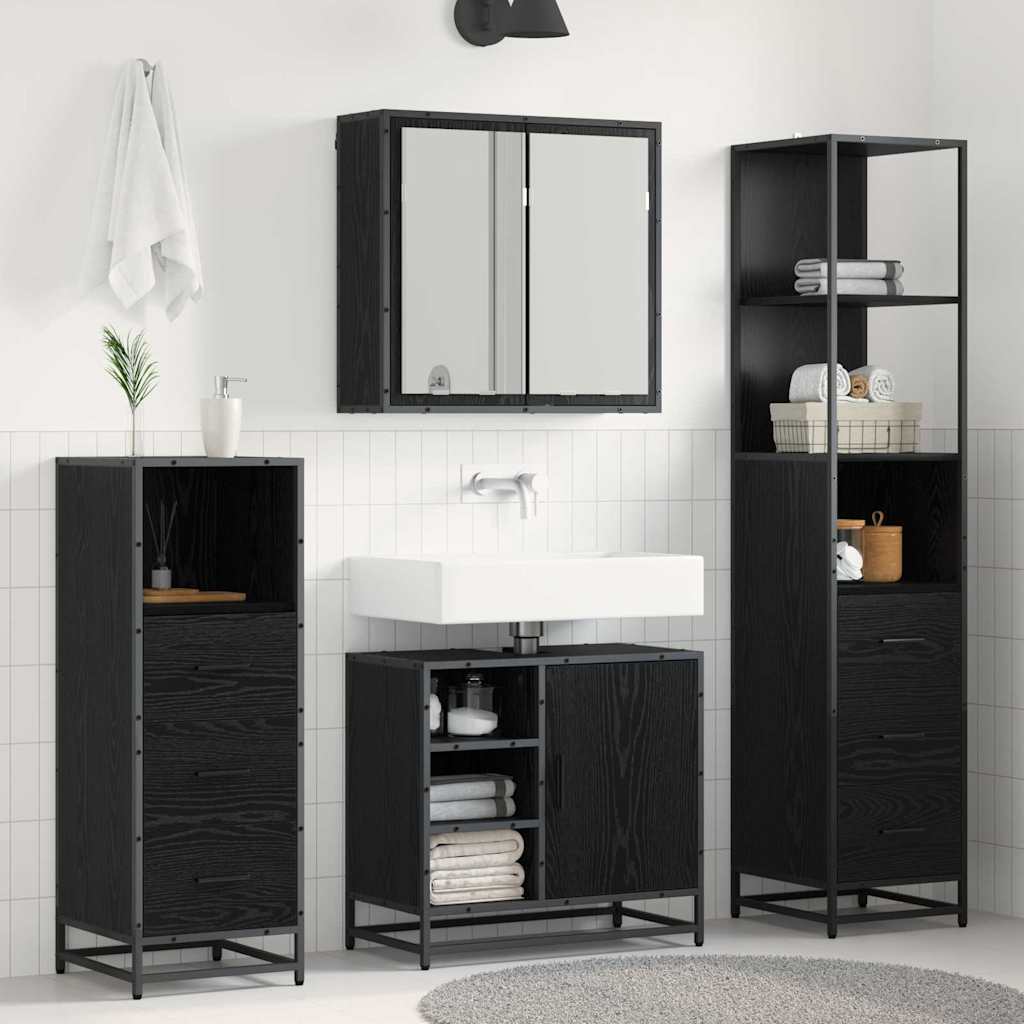 vidaXL Badezimmermöbel-Set 3 pcs Schwarz Eichen-Optik Holzwerkstoff