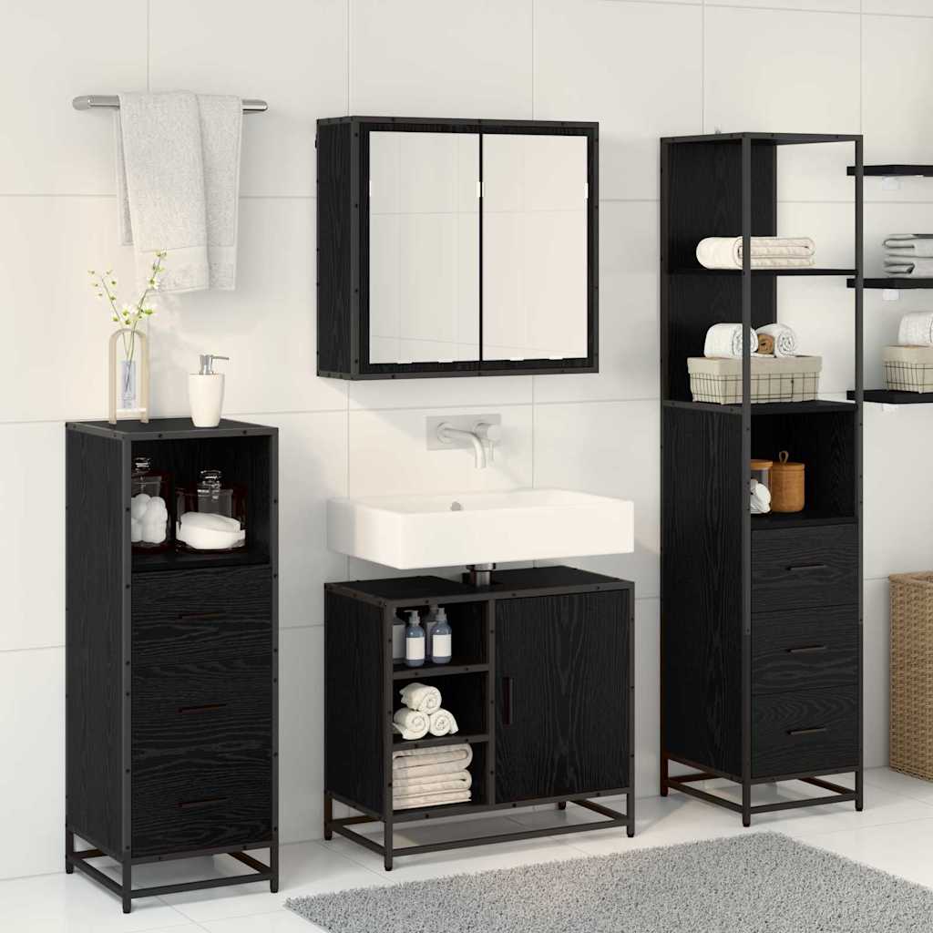 vidaXL Badezimmermöbel-Set 3 pcs Schwarz Eichen-Optik Holzwerkstoff
