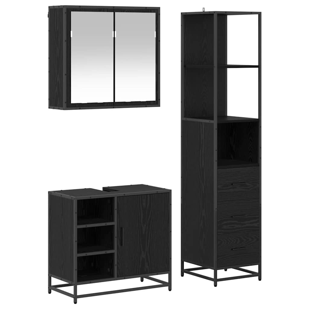 vidaXL Badezimmermöbel-Set 3 pcs Schwarz Eichen-Optik Holzwerkstoff