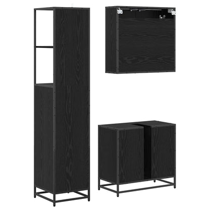 vidaXL Badezimmermöbel-Set 3 pcs Schwarz Eichen-Optik Holzwerkstoff