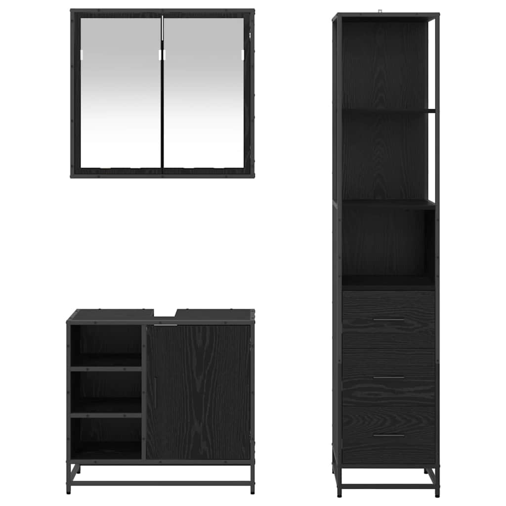 vidaXL Badezimmermöbel-Set 3 pcs Schwarz Eichen-Optik Holzwerkstoff