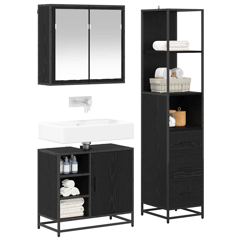 vidaXL Badezimmermöbel-Set 3 pcs Schwarz Eichen-Optik Holzwerkstoff