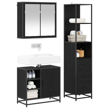 vidaXL Badezimmermöbel-Set 3 pcs Schwarz Eichen-Optik Holzwerkstoff