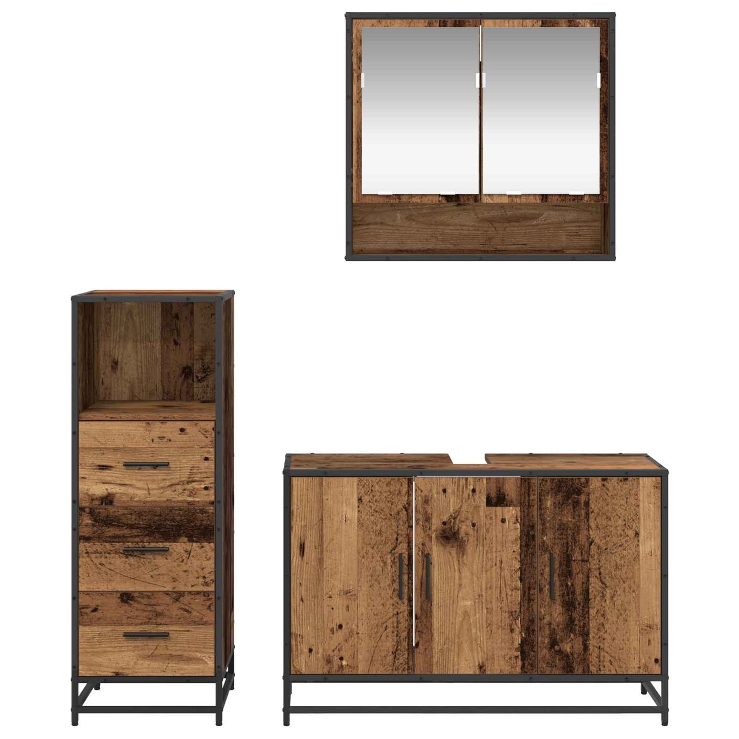 vidaXL Badezimmermöbel-Set mit Schubladen 3 pcs Altholz Holzwerkstoff