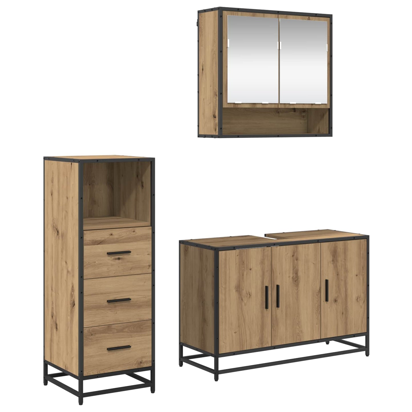 vidaXL Badezimmermöbel-Set mit Regal 3 pcs Artisan-Eiche Holzwerkstoff