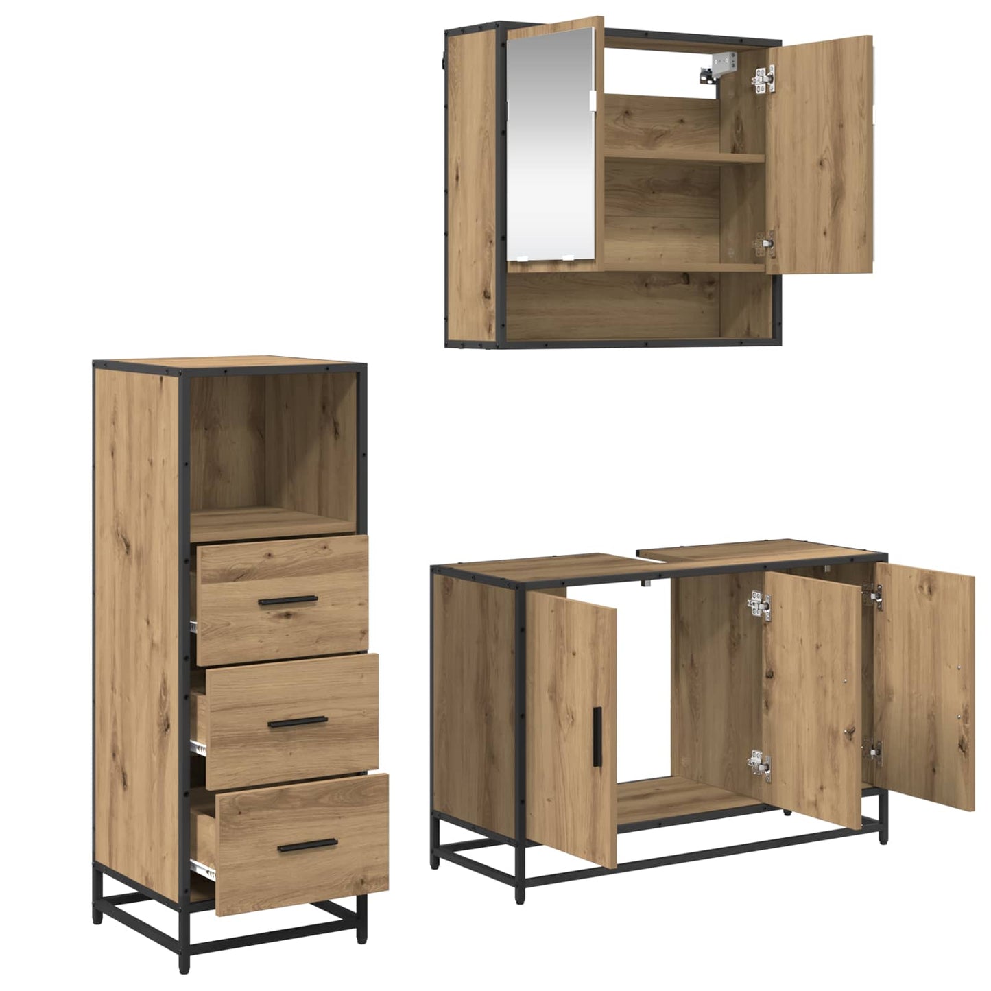 vidaXL Badezimmermöbel-Set mit Regal 3 pcs Artisan-Eiche Holzwerkstoff
