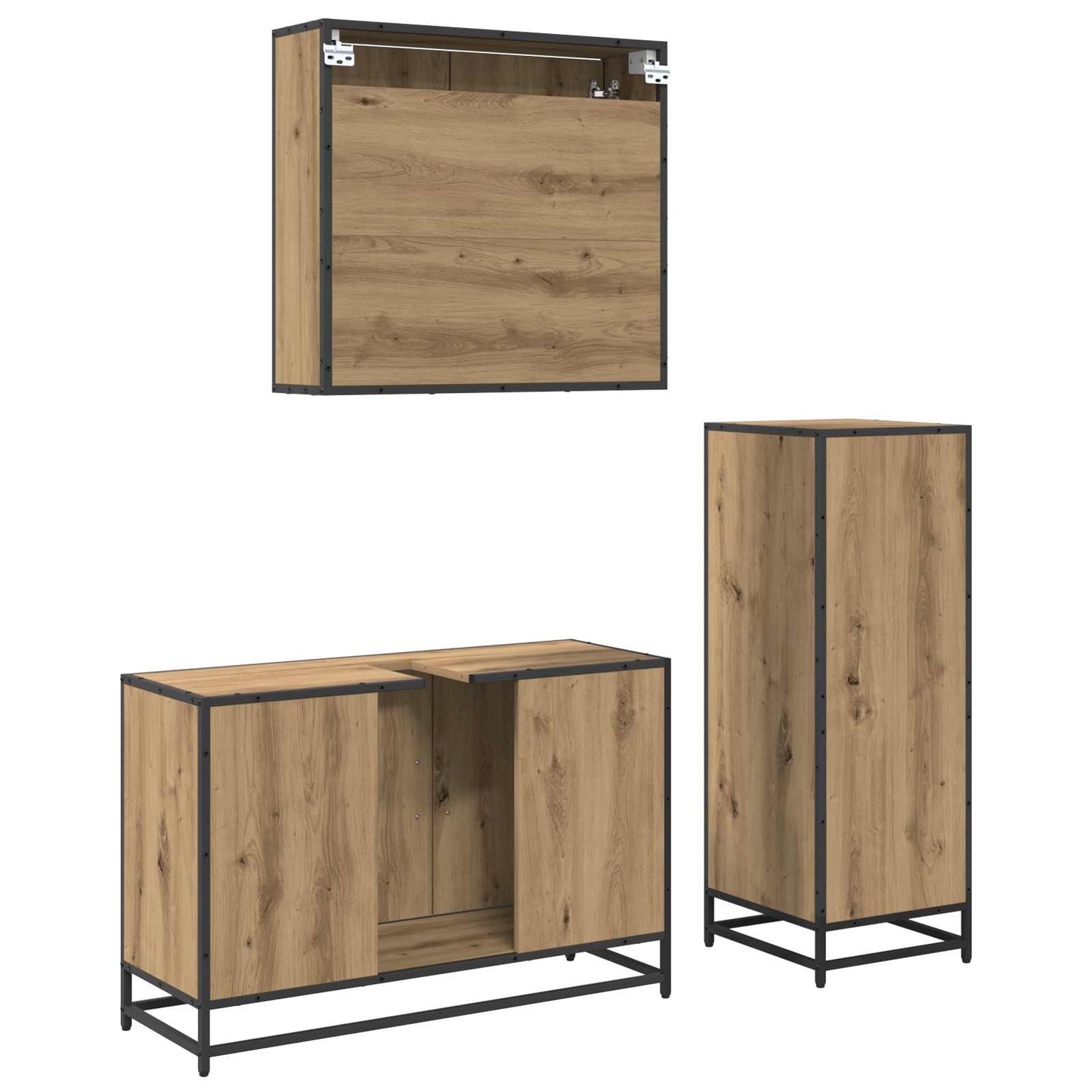 vidaXL Badezimmermöbel-Set mit Regal 3 pcs Artisan-Eiche Holzwerkstoff