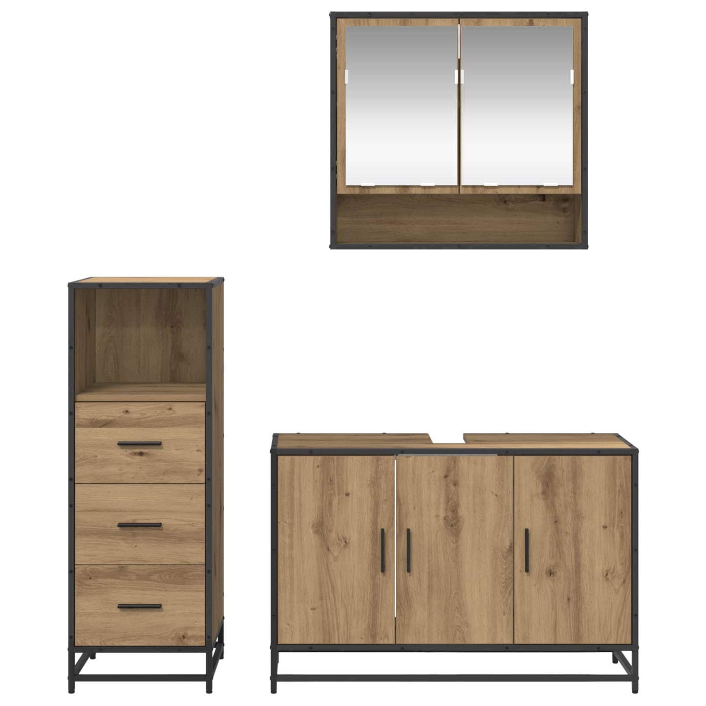 vidaXL Badezimmermöbel-Set mit Regal 3 pcs Artisan-Eiche Holzwerkstoff