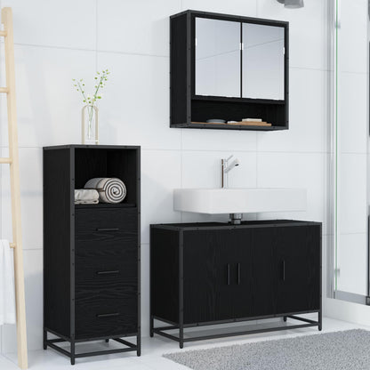 vidaXL Badezimmermöbel-Set 3 pcs Schwarz Eichen-Optik Holzwerkstoff