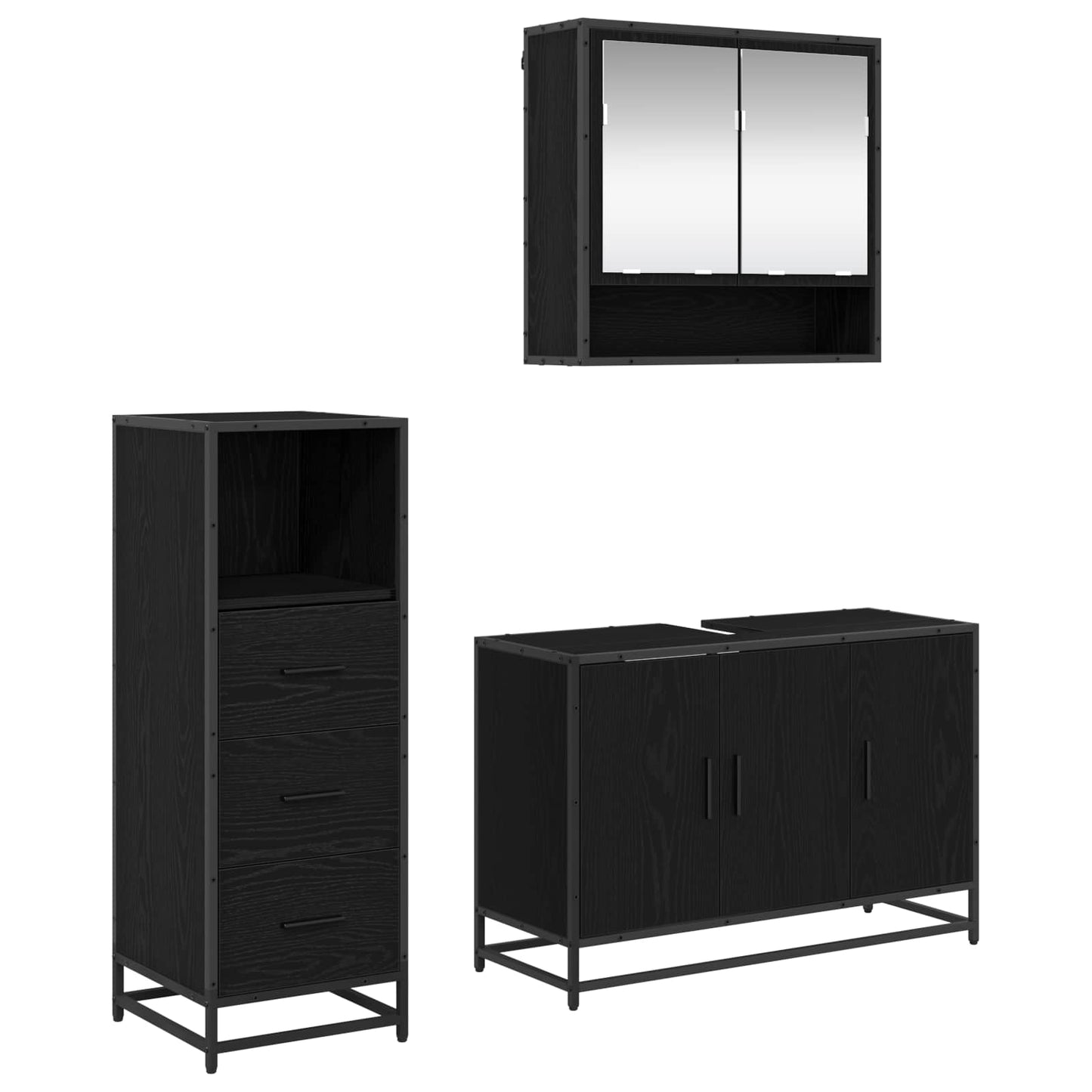 vidaXL Badezimmermöbel-Set 3 pcs Schwarz Eichen-Optik Holzwerkstoff