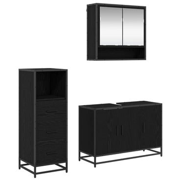 vidaXL Badezimmermöbel-Set 3 pcs Schwarz Eichen-Optik Holzwerkstoff
